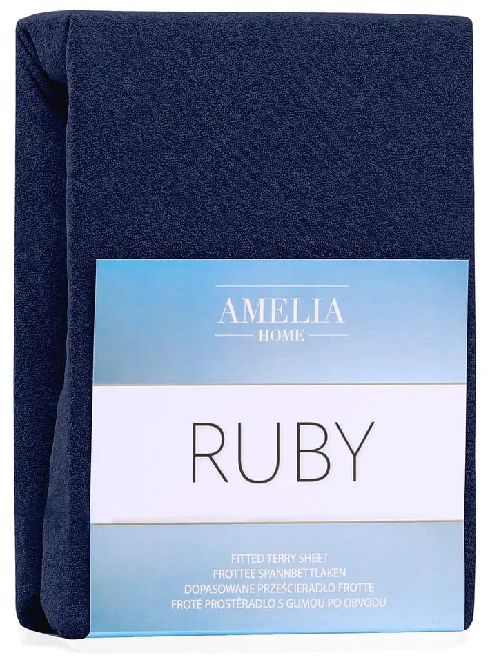 Lenzuolo elastico blu navy ad alto contenuto di cotone, 160/180 x 200 cm Ruby - AmeliaHome