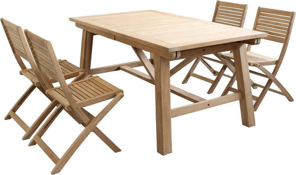 ORATOR - set tavolo in teak cm 160/240 x 90 x 77 h con 4 sedie Orator