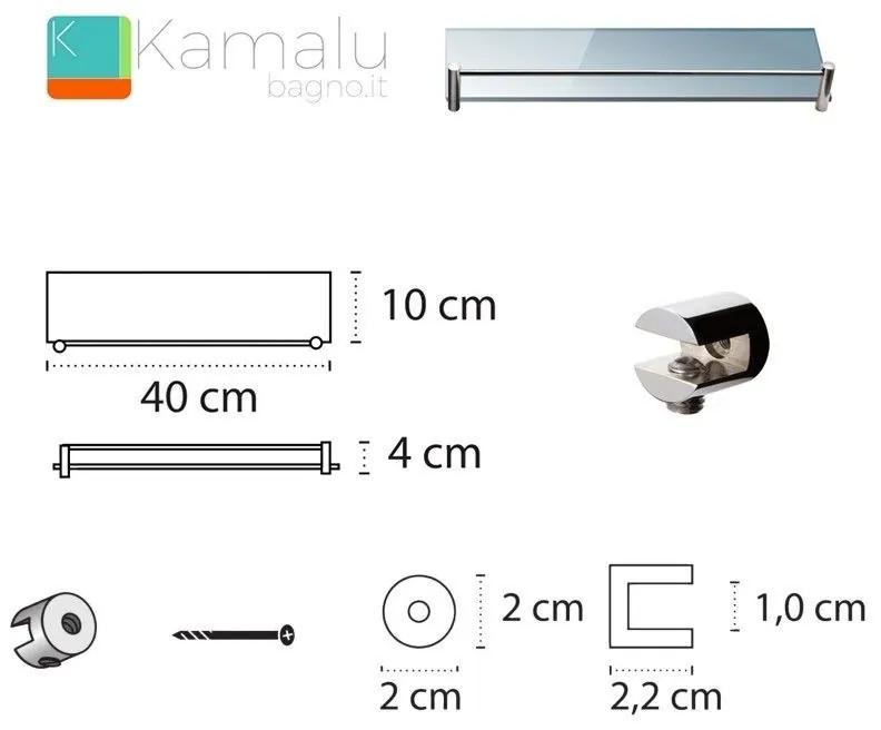 Kamalu - mensola bagno in vetro temperato 40cm con bordo vitro-260