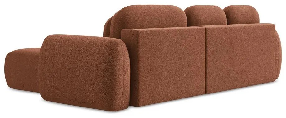 Divano angolare color terracotta allungabile/con contenitore (con penisola a destra/con chaise lounge) con rivestimento in bouclé Pele – Makamii