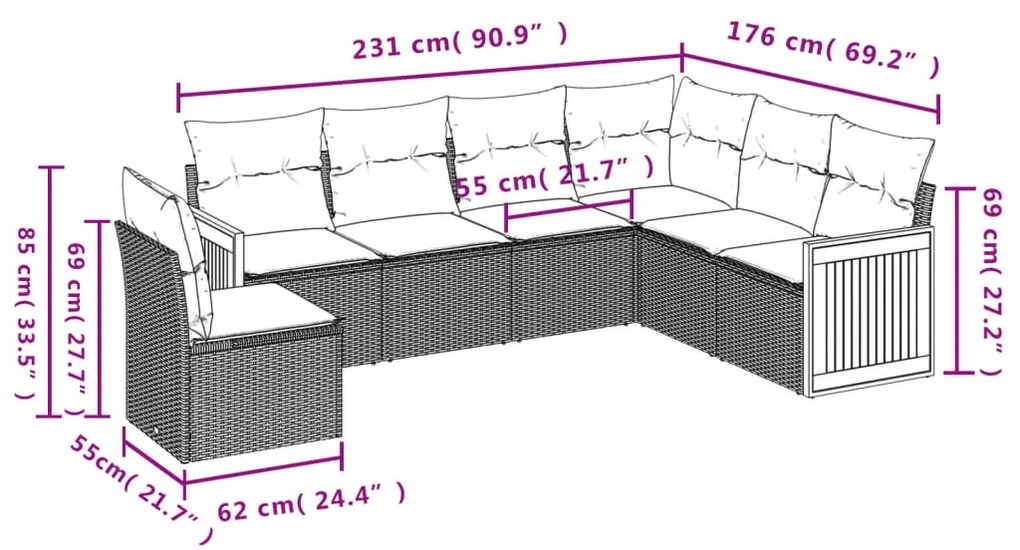 Set divano da giardino 6 pz con cuscini beige in polyrattan