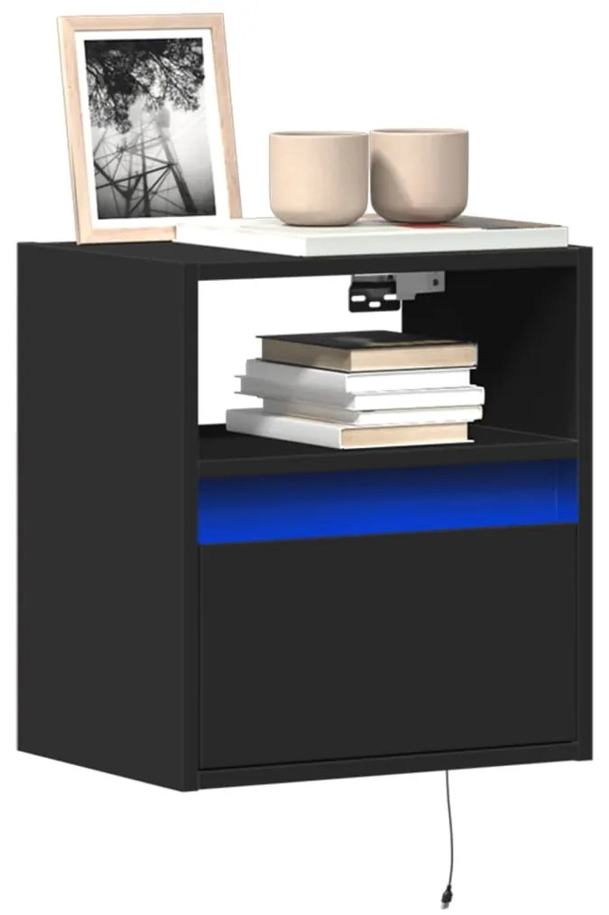 Mobili Tv A Parete Con Luci Led 2pz Neri 41x31x45 Cm /