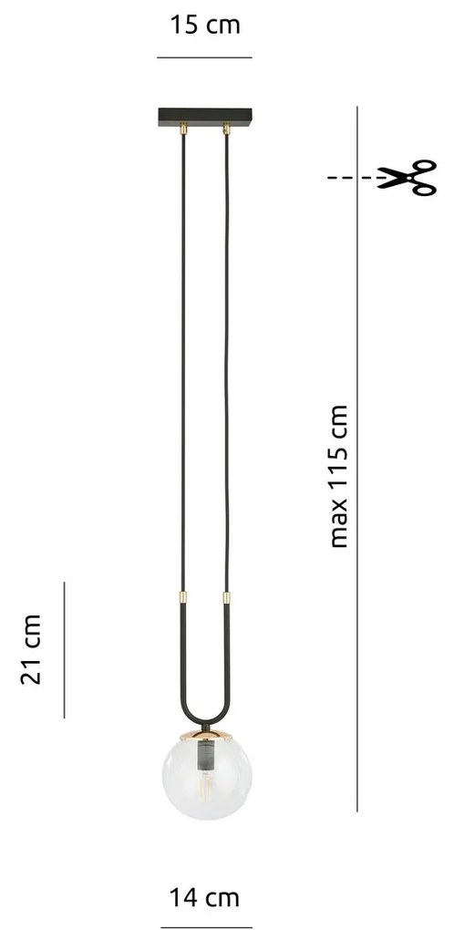Lampadario a Sospensione in Acciaio e Vetro GLAM 1 Nero E14