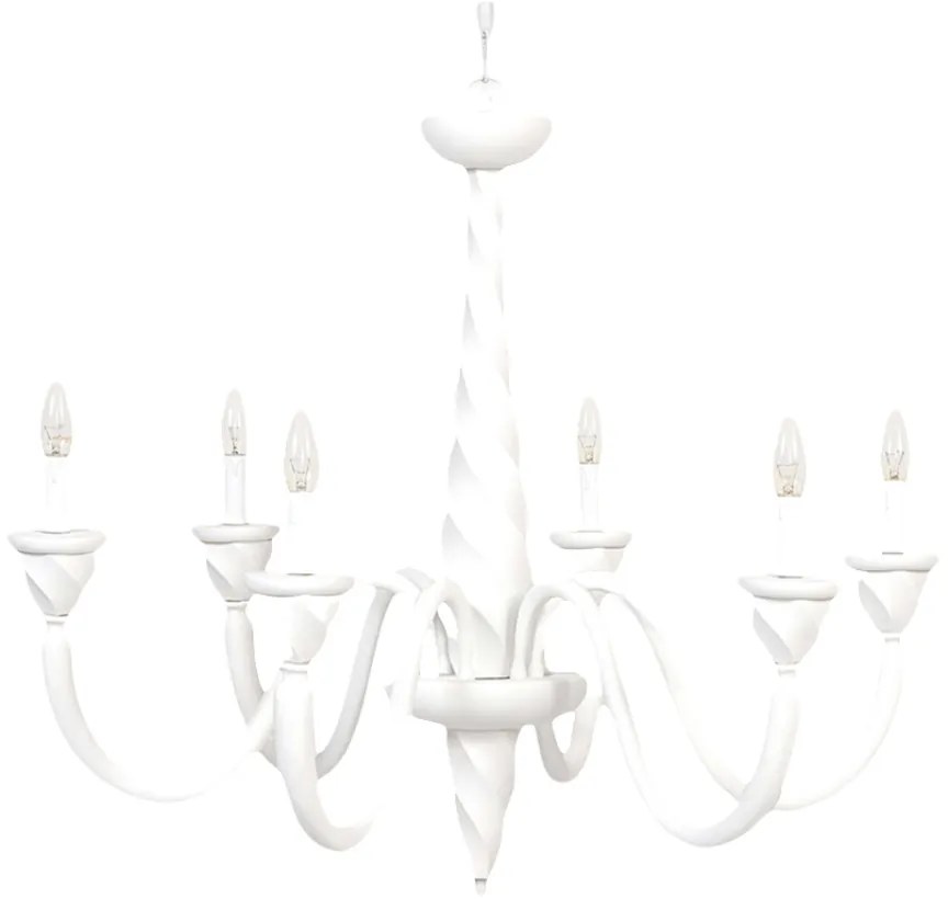 Lampadario In Legno Classico Bianco Opaco 6 Luci Coromorano