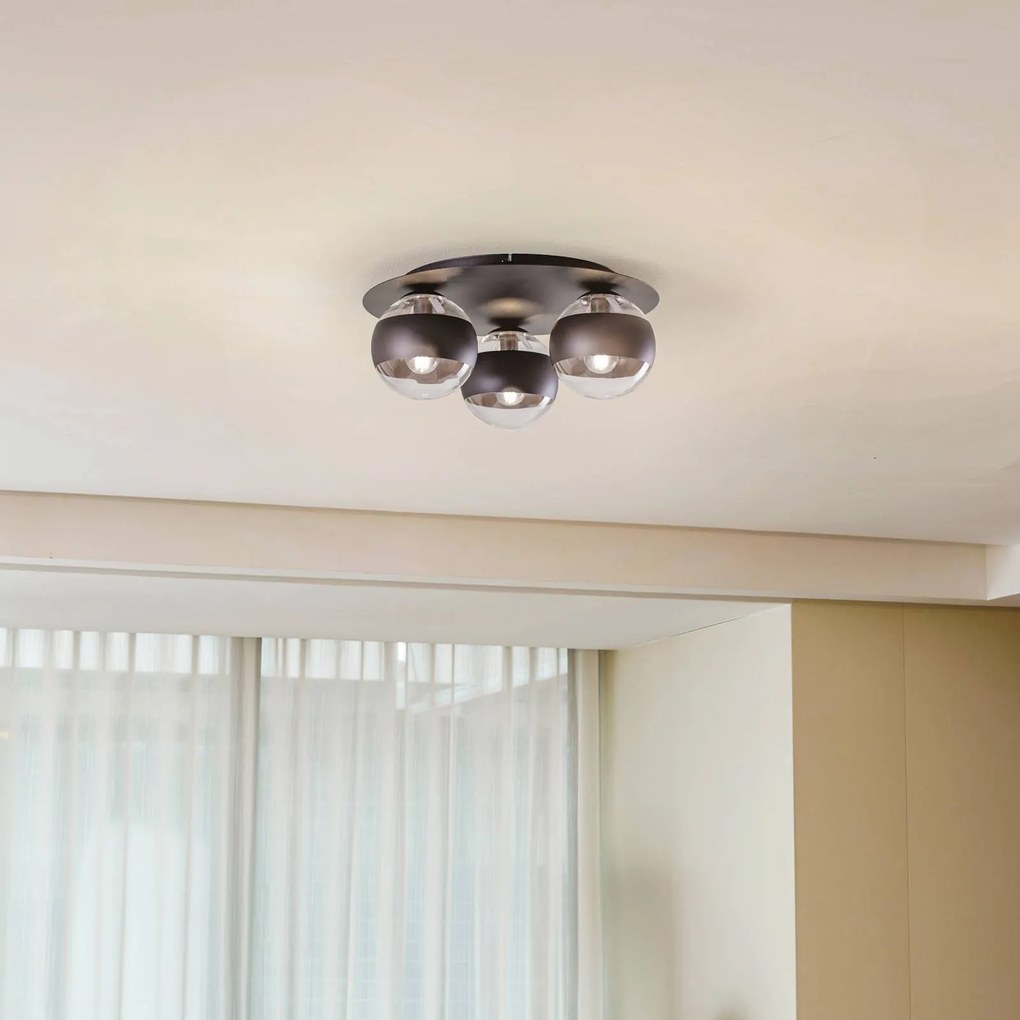 EMIBIG LIGHTING Plafoniera Kenzo, rotonda, nera/trasparente, a 3 luci