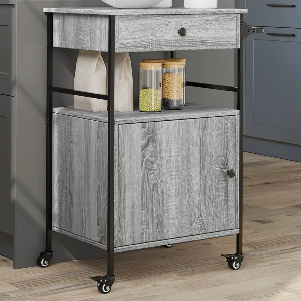 Carrello Da Cucina Grigio Sonoma 56x43x89,5cm Legno Multistrato /