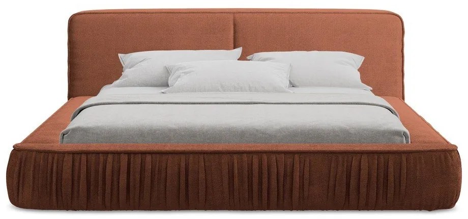 Letto matrimoniale imbottito color terracotta con contenitore e rete inclusi 140x200 cm Keoni – Makamii