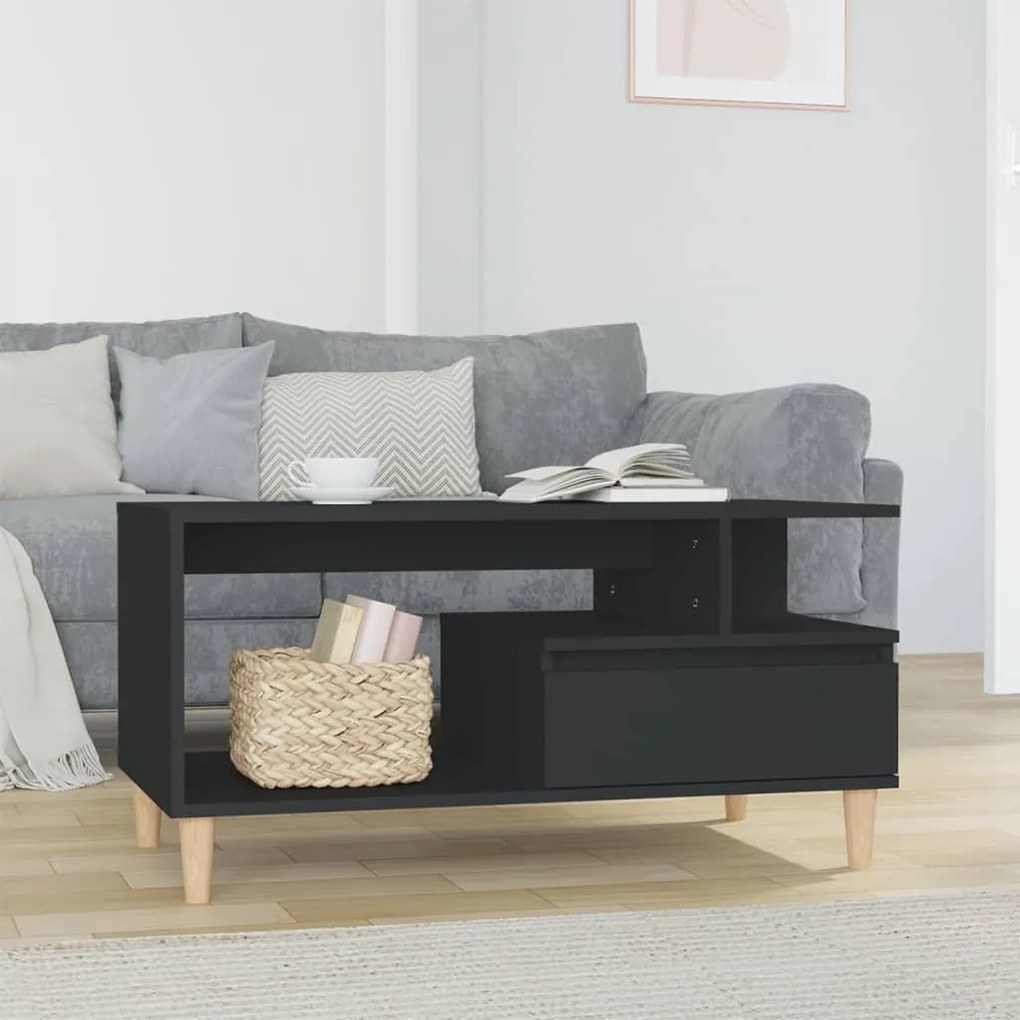 Tavolino Da Salotto Nero 90x49x45 Cm İn Legno Multistrato /