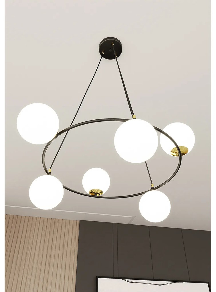 Lampadario Minimal Tiamat Acciaio Nero Oro 6 Luci E14 Ip20