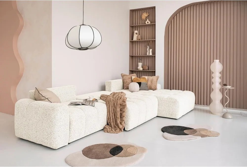 Divano angolare componibile color crema allungabile/con contenitore (con penisola a destra) Lulu – Miuform