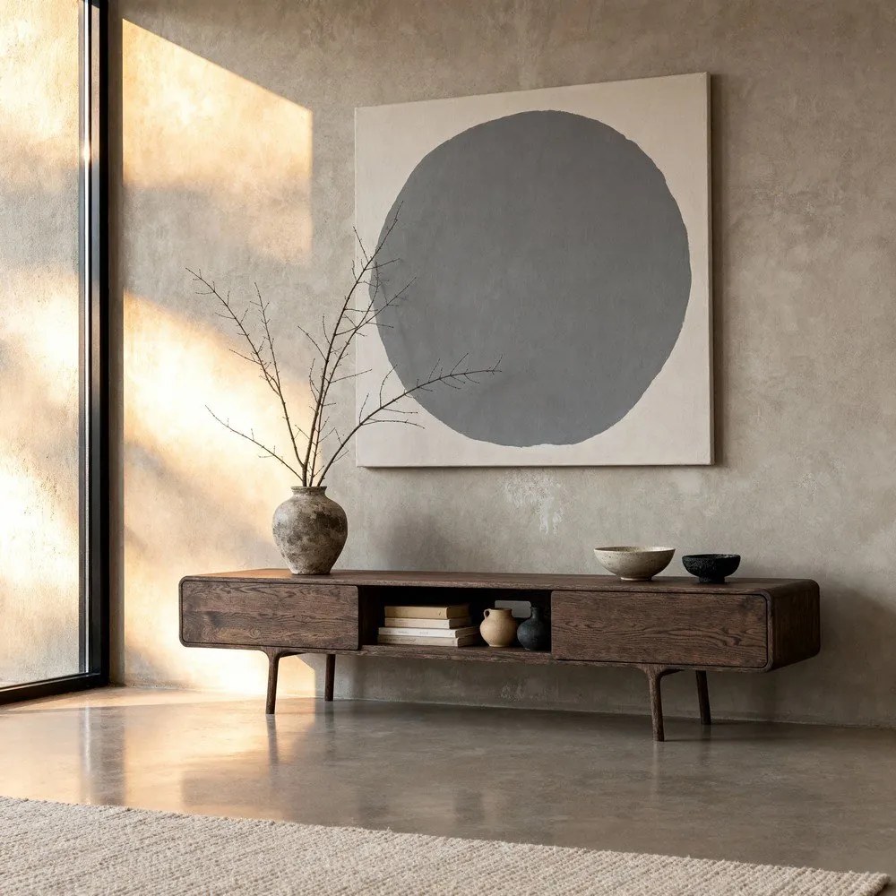 Mobile TV marrone in rovere massiccio 220x45x45 cm Fawn – Gazzda