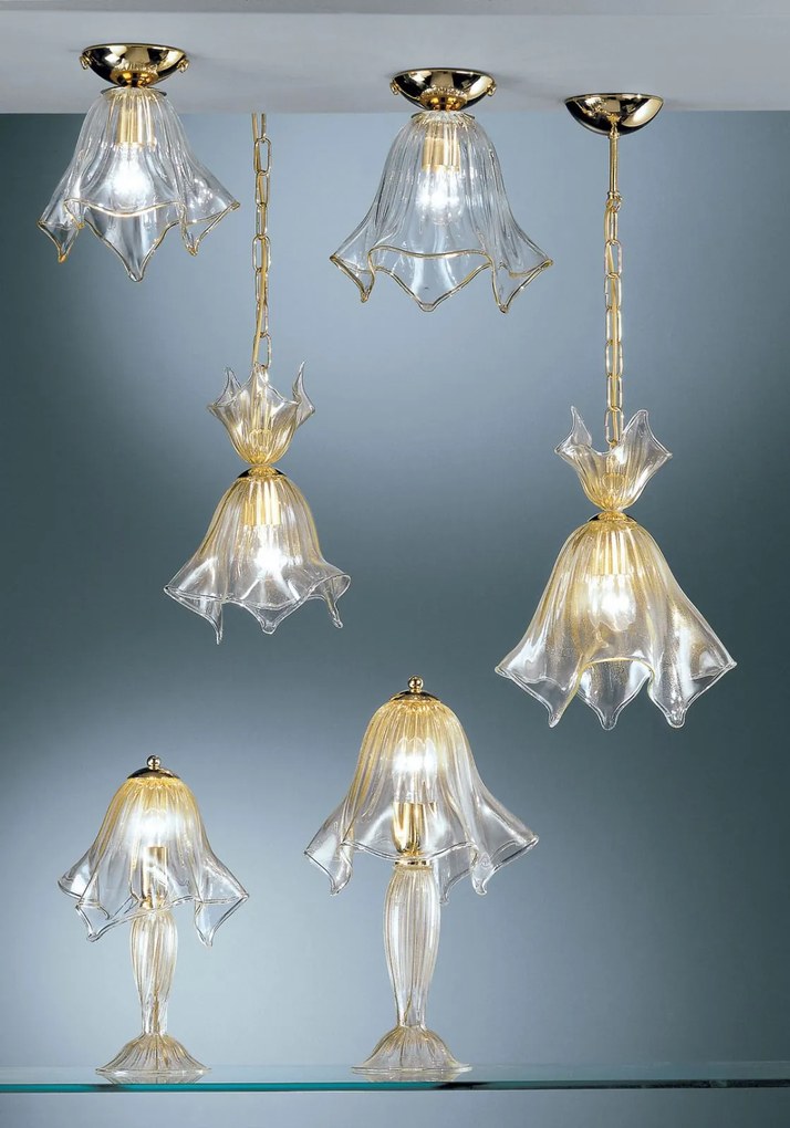 Plafoniera 1 luce in vetro di Murano -93/PL22 -  Vetrilamp Cristallo/oro 24Kt