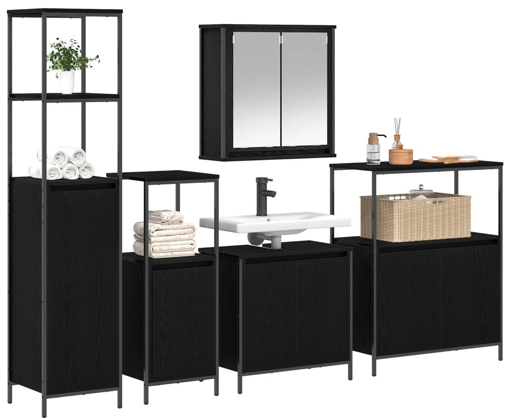 Set di mobili da bagno 5 pezzi in legno ingegnerizzato rovere nero