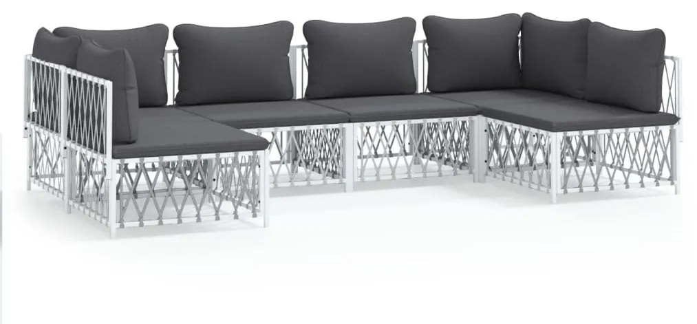 Set salotto da giardino 6 pz con cuscini in acciaio bianco