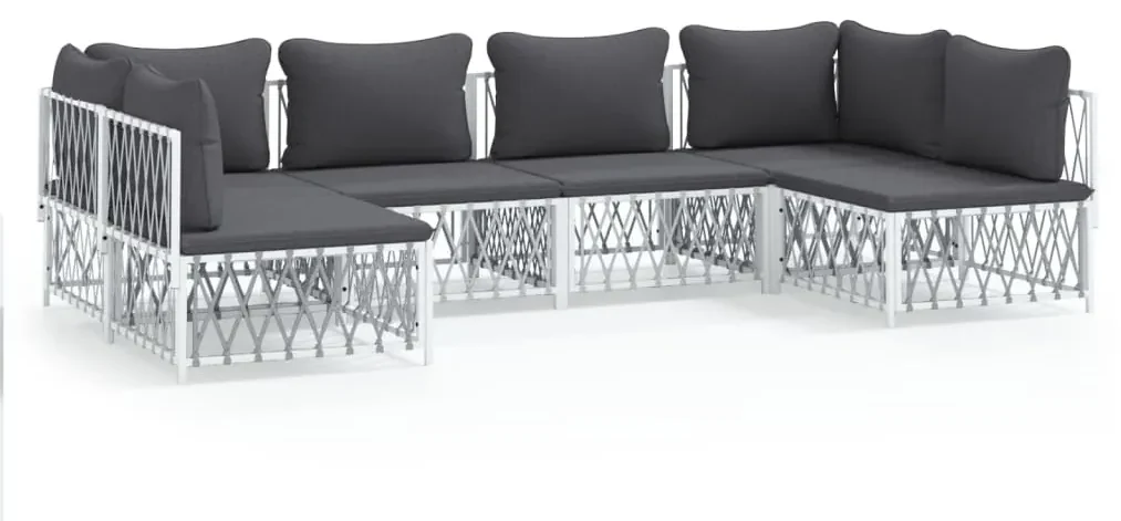 Set salotto da giardino 6 pz con cuscini in acciaio bianco