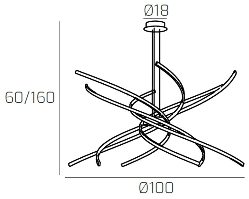 Sospensione Moderna Tornado Alluminio Nero Led 88W D.100Cm Luce Calda