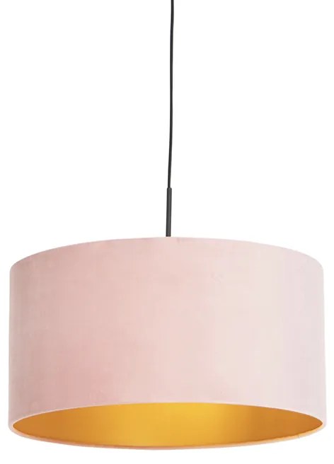 Lampada a sospensione con paralume in velluto rosa con oro 50 cm - Combi