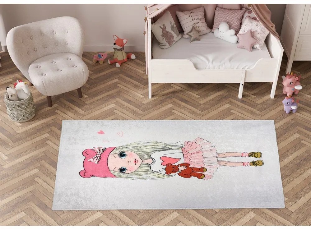 Tappeto per bambini lavabile 100x160 cm Cute Girl and the Bear – Vitaus