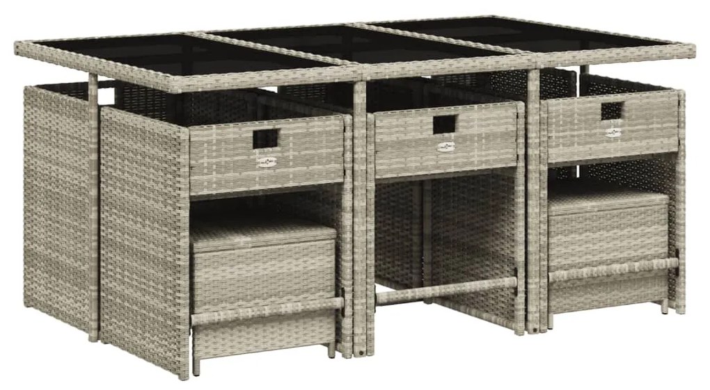 Set pranzo giardino 11pz con cuscini grigio chiaro polyrattan