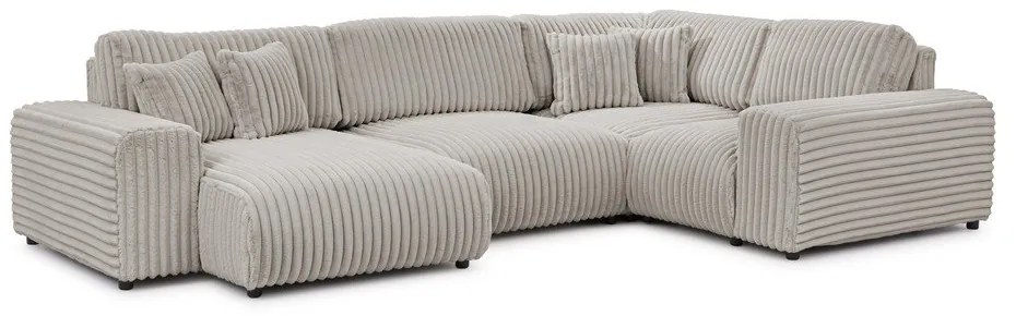 Divano angolare grigio chiaro (con penisola a destra/a U) rivestito in velluto a coste Justin – Ropez