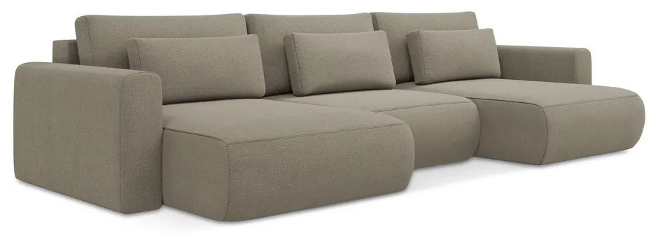 Divano angolare marrone chiaro allungabile/con contenitore (a U) Kapua – Makamii