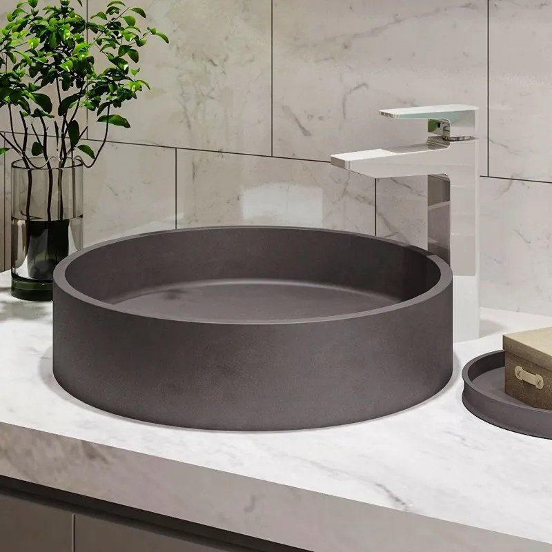 Lavabo da appoggio rotondo con finitura terrazzo cemento| KTERE-430D - KAMALU