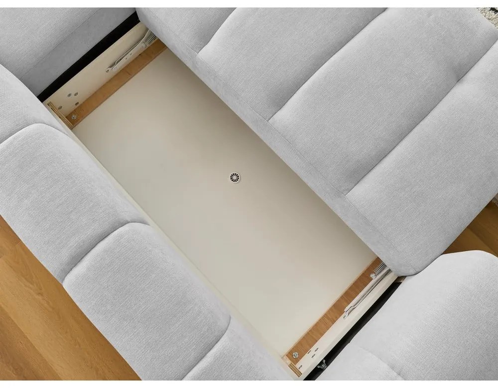 Divano angolare grigio chiaro allungabile e con contenitore (penisola a destra/chaise lounge) Fuji – Bobochic Paris