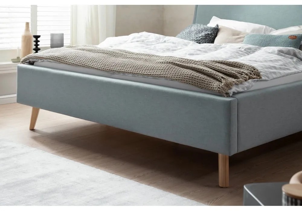 Letto matrimoniale imbottito blu/grigio con vano contenitore con griglia 160x200 cm Frieda - Meise Möbel