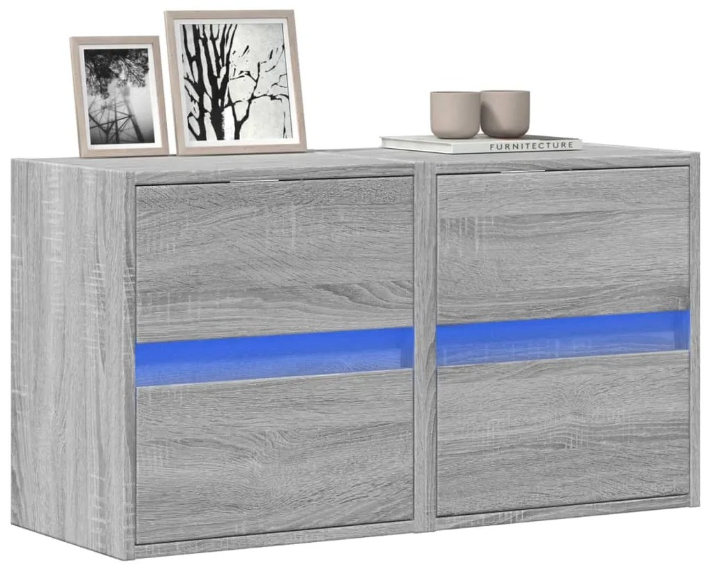 Mobili Tv A Parete Con Luci Led 2pz Grigio Sonoma 41x31x45 Cm /