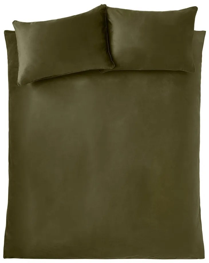 Set copripiumino e federa color kaki in velluto per letto matrimoniale e per letto esteso 230x220 cm Kingsley – Catherine Lansfield