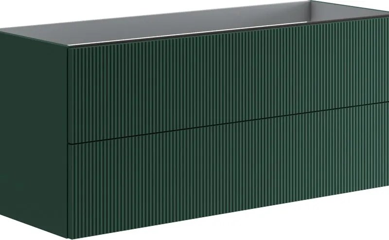 Cassettiera Opera con 2 cassetti, cannettato laccato opaco verde foresta L119,5 H50 P45,5 cm