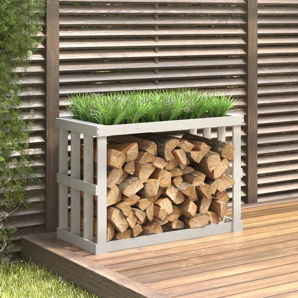 Portaceppi Da Esterno Bianco 108x52x74 Cm Legno Massello Pino /