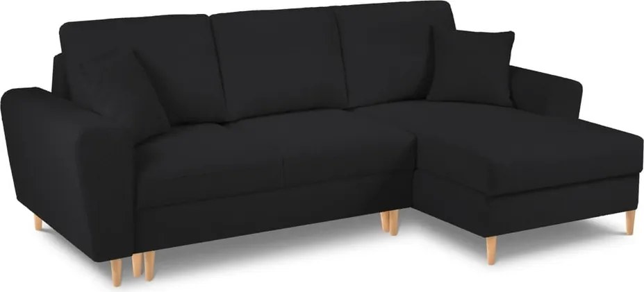 Divano angolare nero allungabile e con contenitore (con penisola a destra/con chaise lounge) con rivestimento in bouclé Kyoto – Cosmopolitan Design