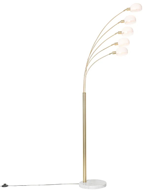 Lampada da terra di design in ottone con vetro opale 5 luci - Sixties Marmo
