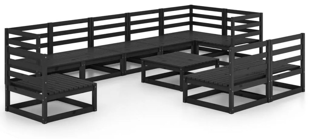 Set Divani da Giardino 10 pz Nero in Legno Massello di Pino