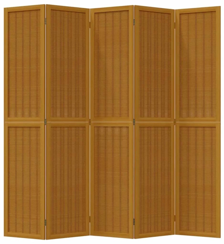 Divisorio ambienti 5 pannelli marrone legno massello paulownia