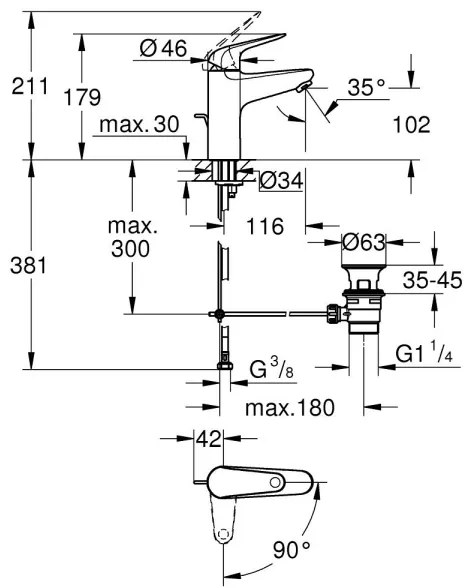 GROHE 24328001 - Miscelatore per lavabo SWIFT 179 mm cromo lucido