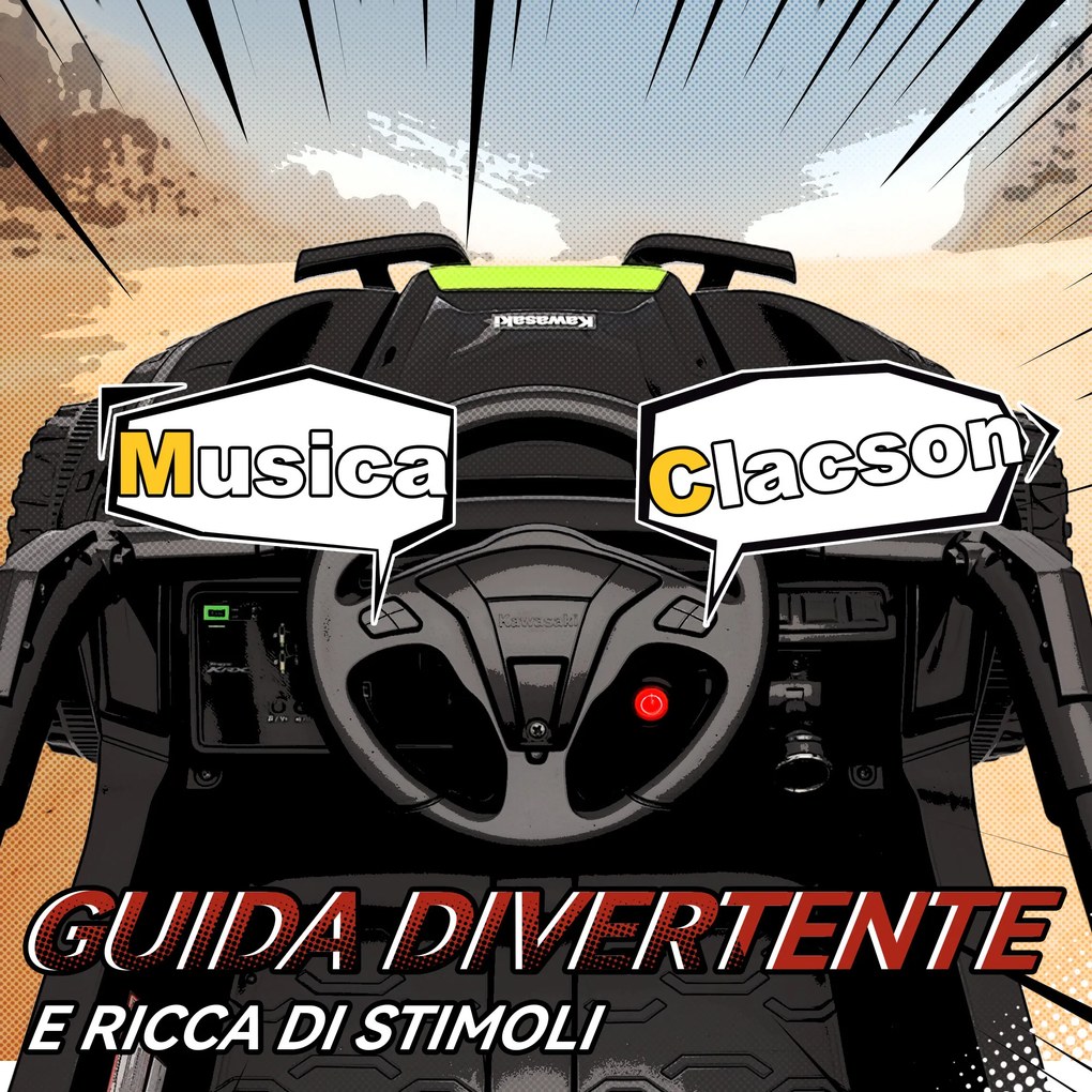 Macchina Elettrica per Bambini 3-5 Anni 12V con Licenza Kawasaki Doppio Motore Telecomando e Musica Nero...
