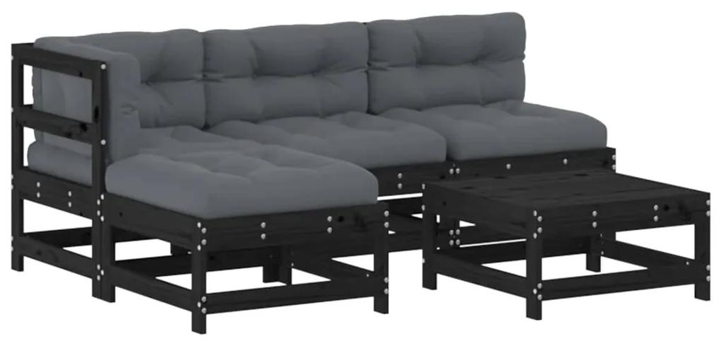 Set divani da giardino 5 pz con cuscini in legno massello nero