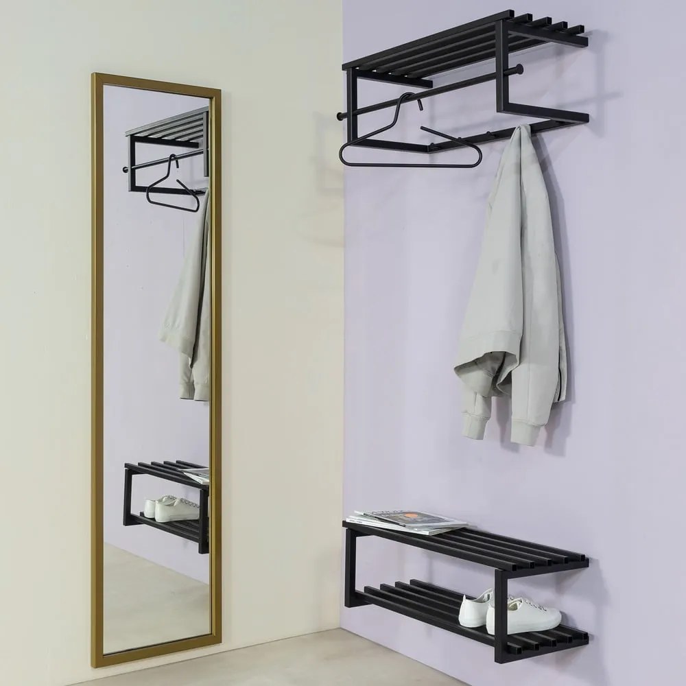 Attaccapanni da parete nero in metallo con scaffale 76 cm Marco – Spinder Design