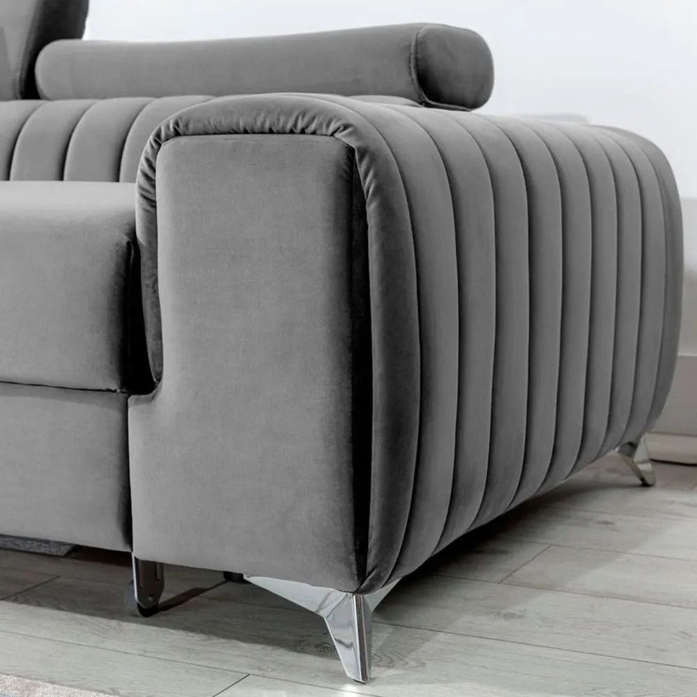 Divano angolare grigio allungabile/con contenitore (con penisola a sinistra/con chaise lounge) e rivestimento in velluto Grayson – ELTAP