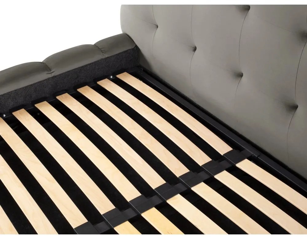 Letto matrimoniale imbottito grigio chiaro con vano contenitore con griglia 160x200 cm Bali - Cosmopolitan Design