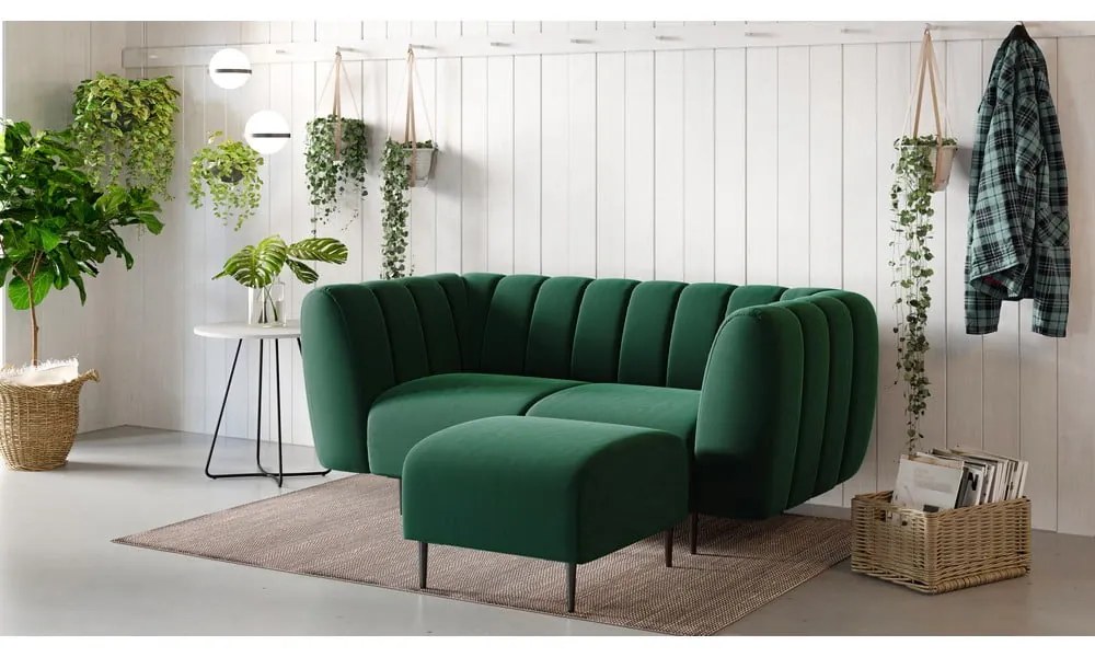 Poggiapiedi in velluto verde scuro Shel - Ghado