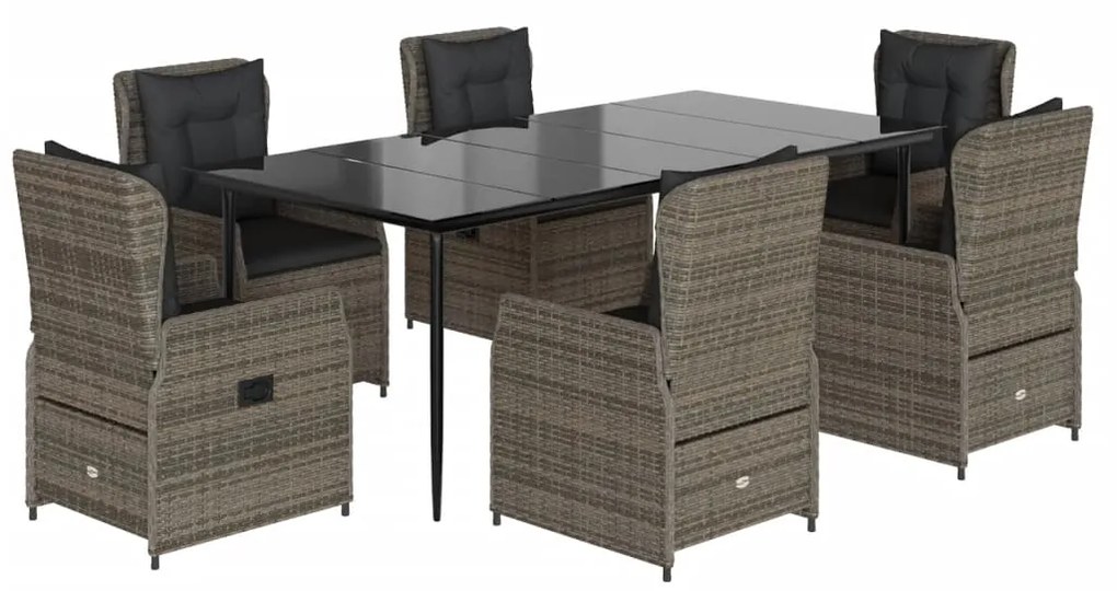 Set da pranzo da giardino 7 pz con cuscini in polyrattan grigio