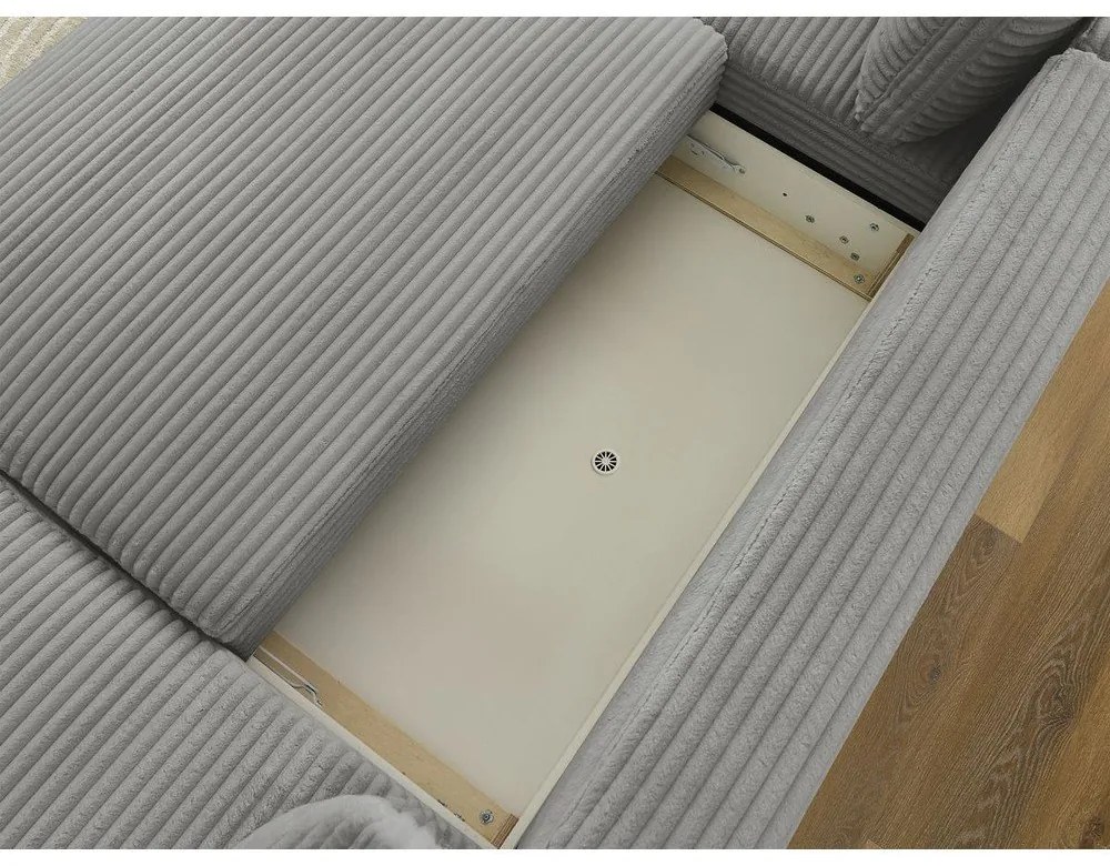 Divano angolare in grigio scuro allungabile (con penisola a destra/a forma di "U") con rivestimento in velluto a coste Lucien – Bobochic Paris