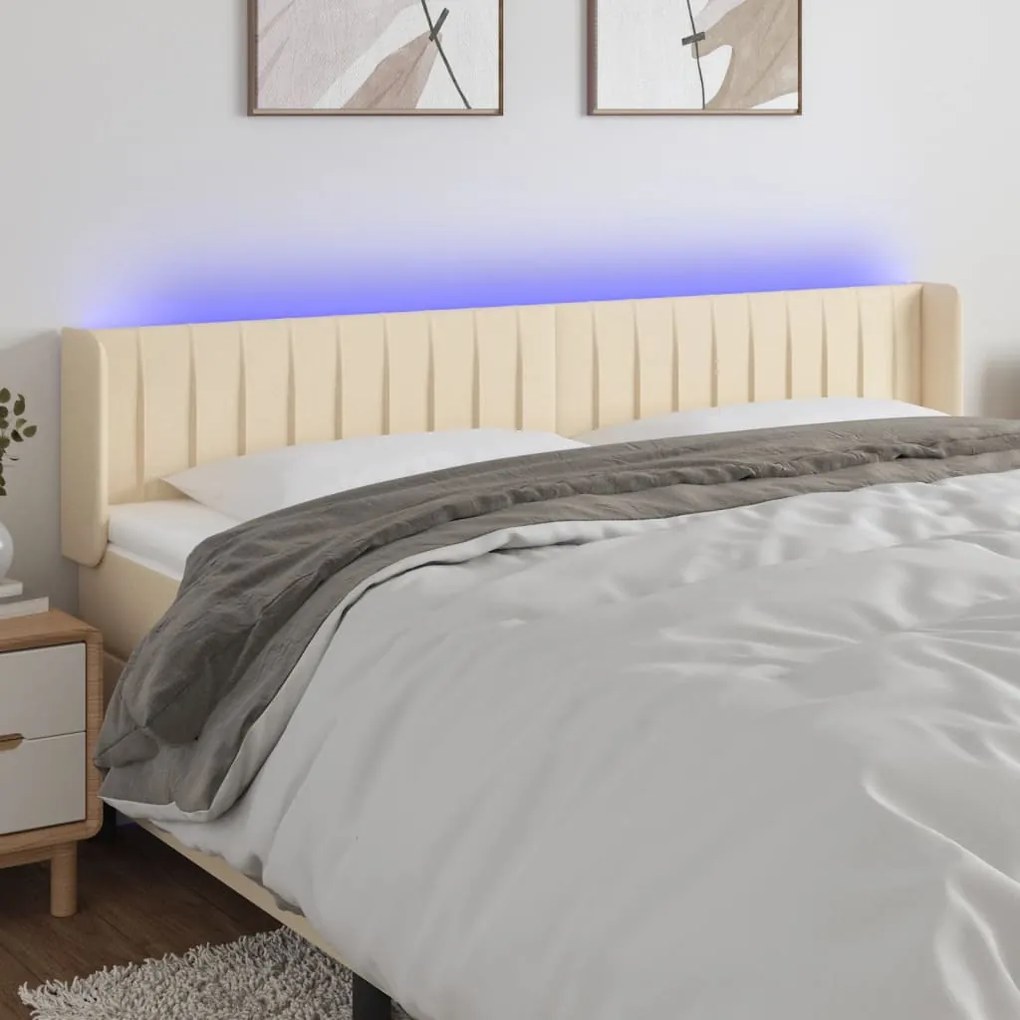 Testiera A Led Crema 183x16x78/88 Cm İn Tessuto /