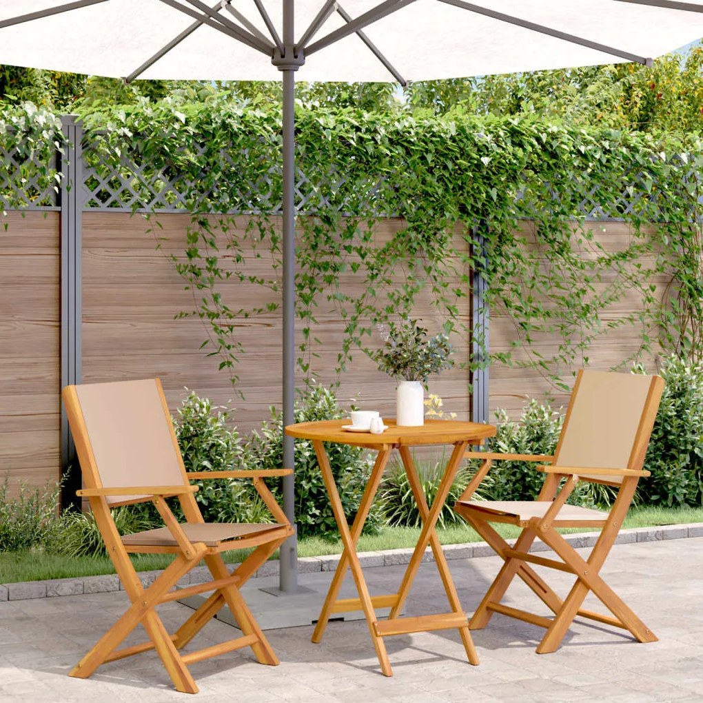 Set Da Bistrot 3pz Beige İn Tessuto E Legno Massello /