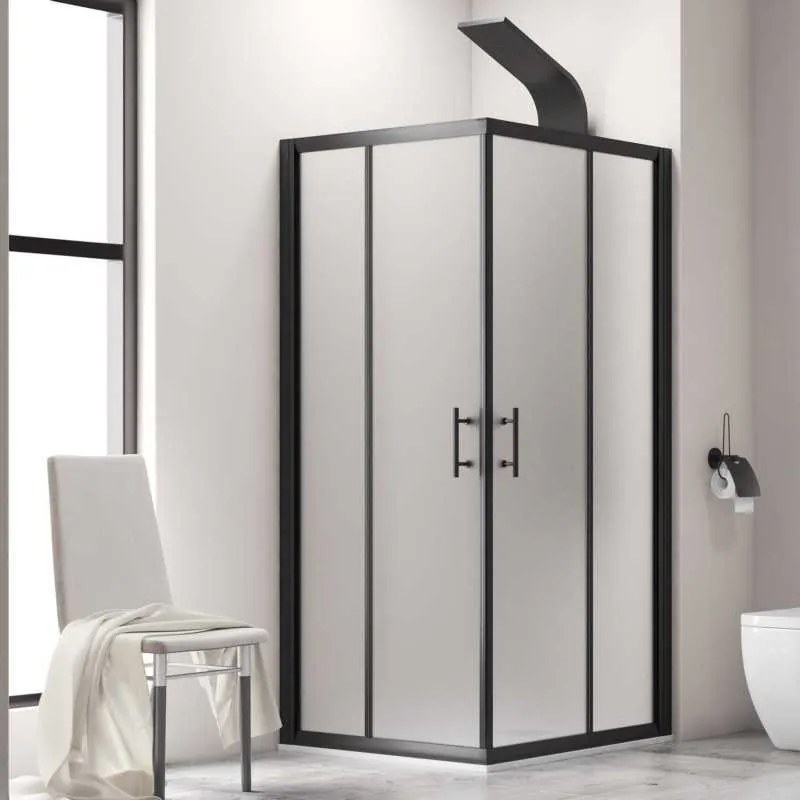 Kamalu - box doccia nero 70x140 angolare vetro satinato | kf1000b