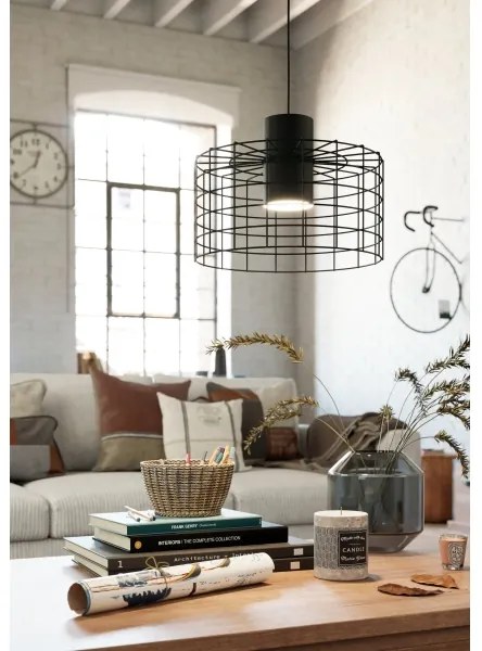 Eglo 43627 - Lampadario su corda  MILLIGAN 1xE27/40W/230V d. 38 cm nero