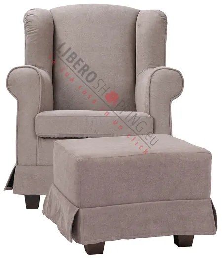 Poltrona imbottita in tessuto sfoderabile BERGERE TORTORA con pouf